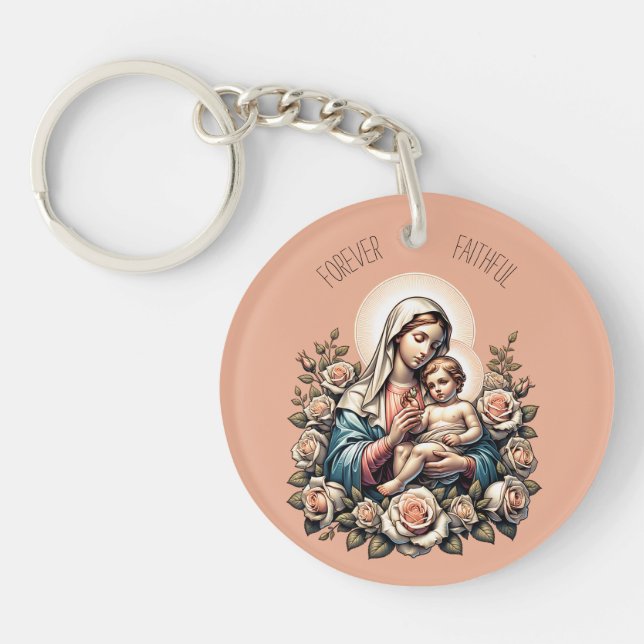 Jesus Mother and Child Custom Text Religious Keychain (Front)