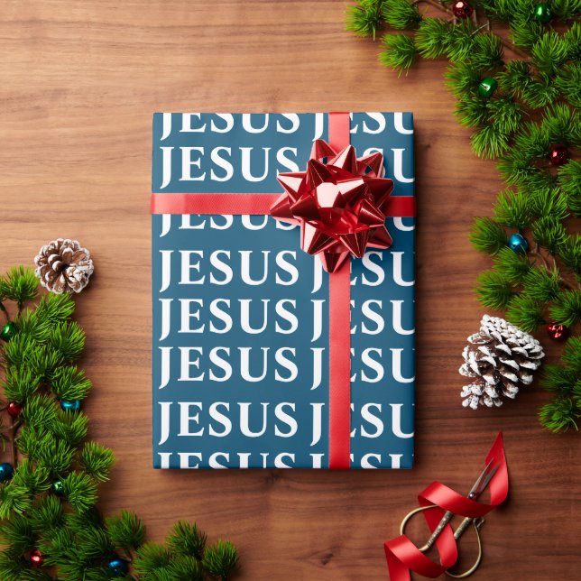 JESUS Name Pattern. Classic. Blue & White. Modern Wrapping Paper (Holiday Gift)