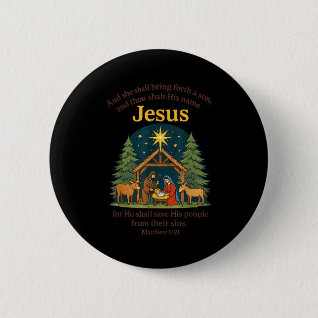 Jesus Nativity Christian Christmas Bible Pjs Toddl 2 Inch Round Button (Front)