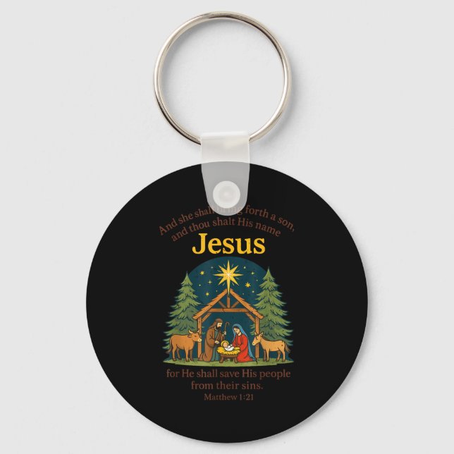 Jesus Nativity Christian Christmas Bible Pjs Toddl Keychain (Front)
