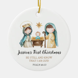 Jesus Nativity Scene Bible Verse First Christmas Ceramic Ornament