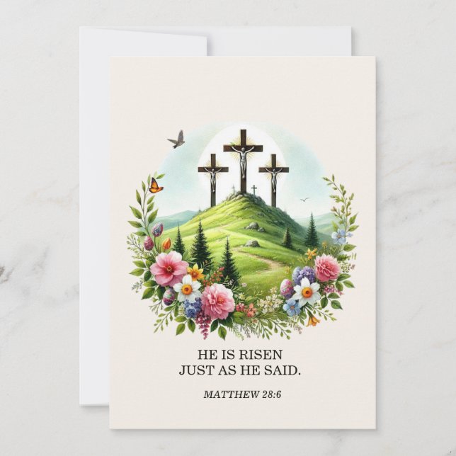 Jesus on Cross He is Risen Easter Holiday Card (Front)
