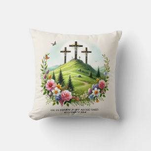 Jesus on Cross He is Risen Easter Throw Pillow