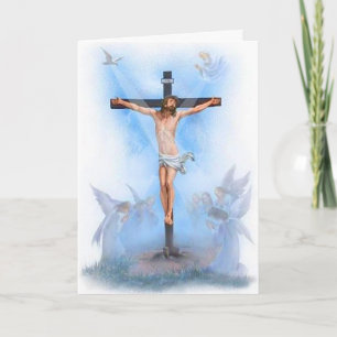 Jesus on cross with birds Greeting card