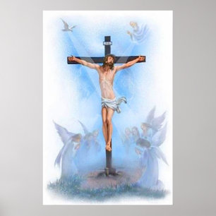 Jesus on cross with birds poster