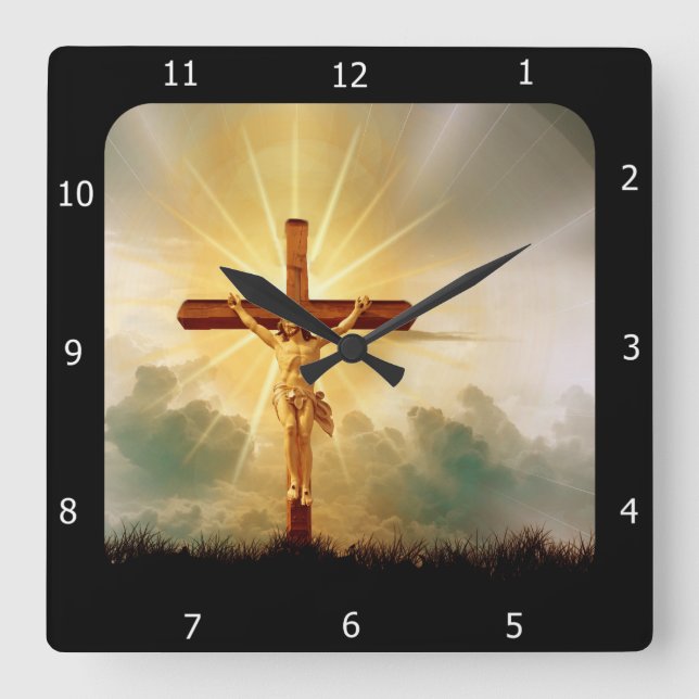JESUS ON THE CROSS SQUARE WALL CLOCK (Front)