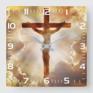 Jesus on the cross square wall clock