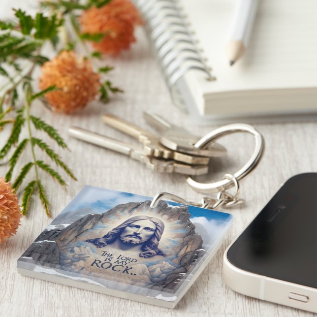 Jesus on the Mountain: The Lord Is My Rock Keychain (Front Right)