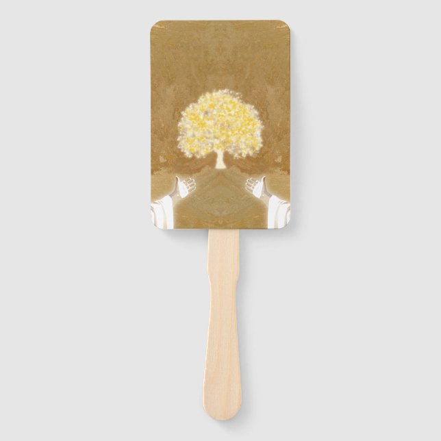 Jesus Open arms Nails in Hands Tree Of Life Hand Fan (Front)