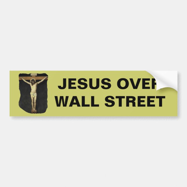 JESUS OVER WALL STREET BUMPER STICKER (Front)