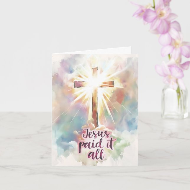 Jesus Paid It All Christian Hymn Easter Card (Orchid)