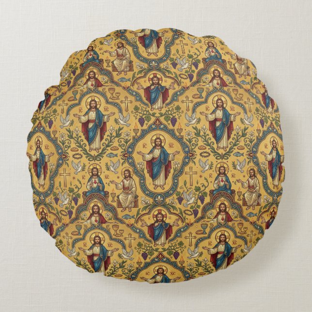 Jesus Pattern Round Pillow (Front)