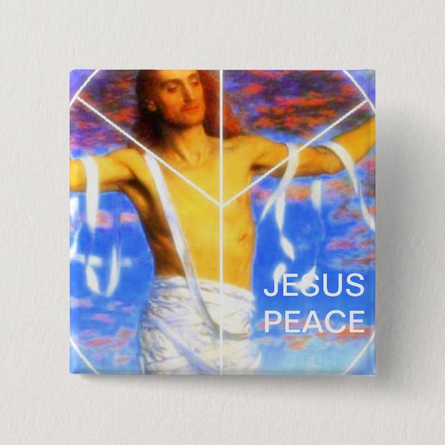 JESUS PEACE 2 INCH SQUARE BUTTON (Front)