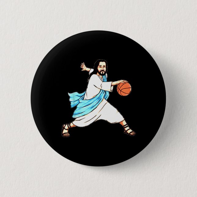 Jesus Play Basketball Fun Christmas  2 Inch Round Button (Front)