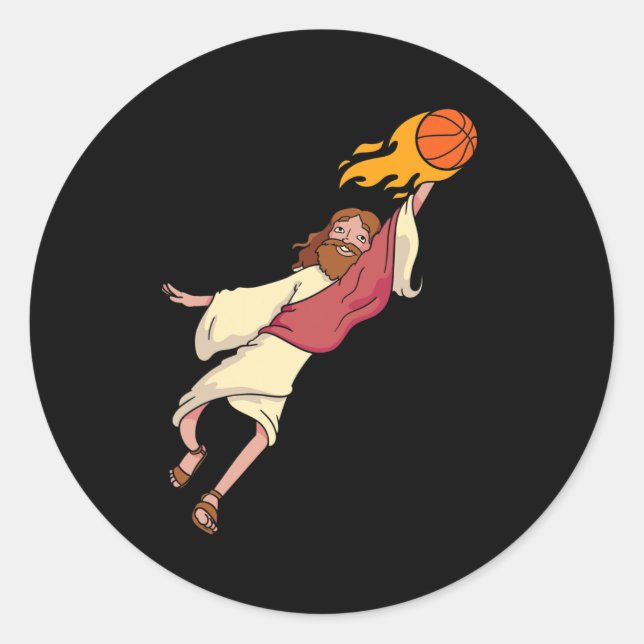 Jesus Playing Basketball  Classic Round Sticker (Front)