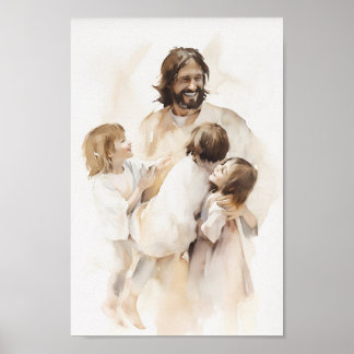 Jesus Playing with Children Watercolor Art Print 
