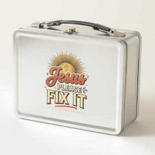 Jesus Please Fix It Vintage Christian Typography D Metal Lunch Box