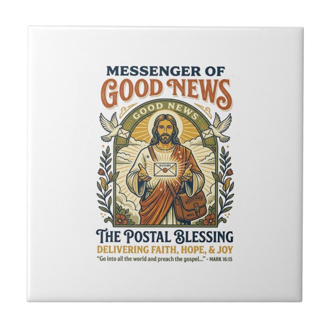 Jesus Postal Worker Delivery Shirt Faith Based Des Tile (Front)