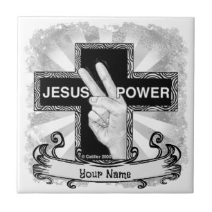 Jesus Power Christian cross  Tile