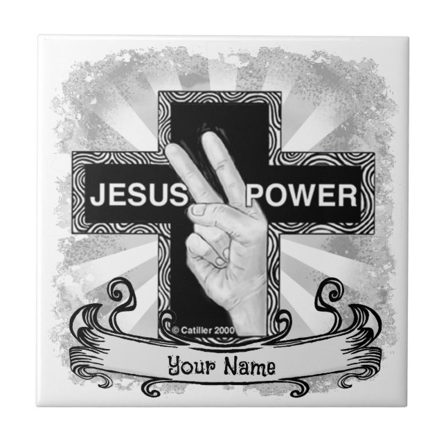 Jesus Power Christian cross  Tile (Front)