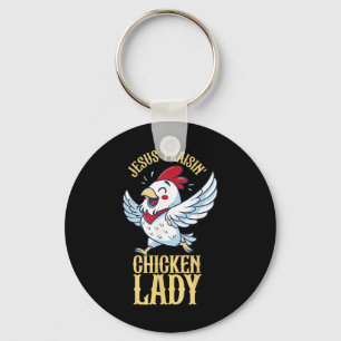 Jesus Praisin Chicken Lady Chicken Lover Farmer Ch Keychain