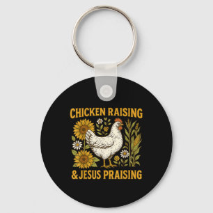 Jesus Praising And Chicken Raising Lover Tee Keychain