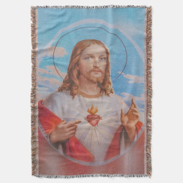 Jesus prayer traditional woven jacquard tapestry throw blanket (Front Vertical)