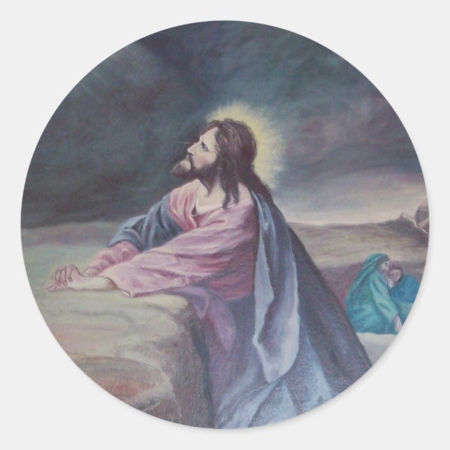 Jesus Praying at Gethsemane Classic Round Sticker (Front)