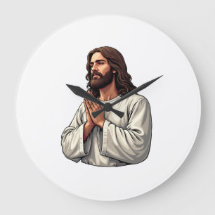 Jesus Praying Hands Vintage Engraving Tee 2 Large Clock