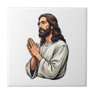 Jesus Praying Hands Vintage Engraving Tee Tile