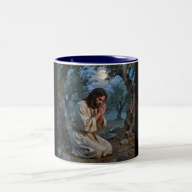 Jesus praying Two-Tone coffee mug (Center)