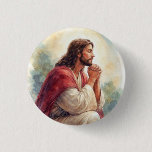 Jesus Praying Watercolor Art Christian Faith 1 Inch Round Button