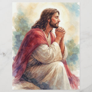 Jesus Praying Watercolor Art Christian Faith Flyer