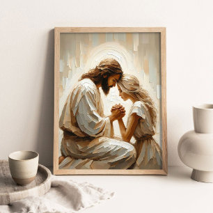 Jesus Praying with Woman, Christian Art, Jesus and Poster
