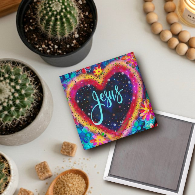 Jesus Pretty Colourful Floral Heart Inspirivity Magnet (Creator Uploaded)
