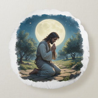 Jésus priant Coussin rond - OEuvres d'art chrétien