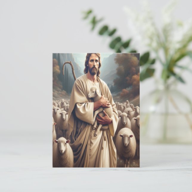 Jesus Protecting His Beloved Sheep Postcard (Standing Front)