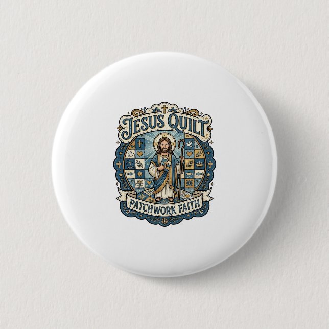 Jesus Quilt Patchwork Faith Jesus Quilt Patchwork  2 Inch Round Button (Front)