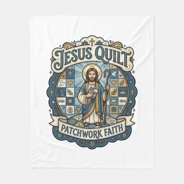 Jesus Quilt Patchwork Faith Jesus Quilt Patchwork  Fleece Blanket (Front)