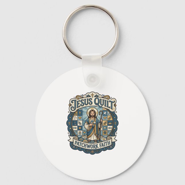 Jesus Quilt Patchwork Faith Jesus Quilt Patchwork  Keychain (Front)