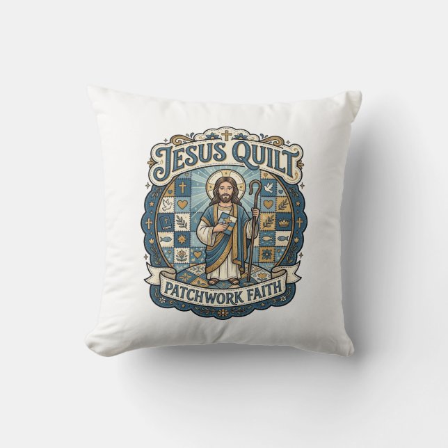 Jesus Quilt Patchwork Faith Jesus Quilt Patchwork  Throw Pillow (Front)