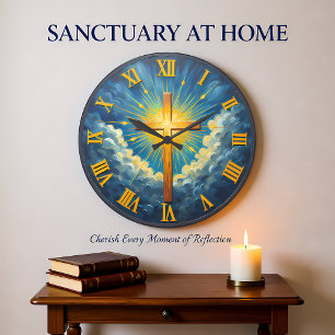 Jesus Radiant Heavenly Cross Large Clock