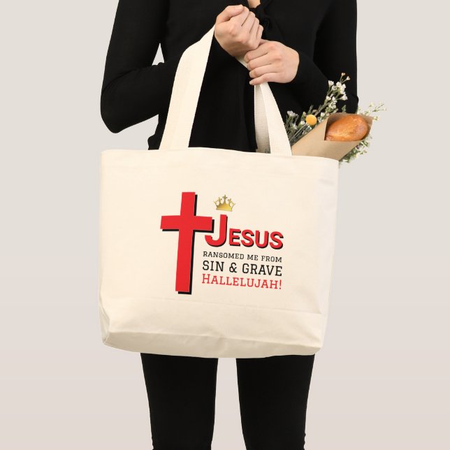 JESUS RANSOMED ME Christian Easter Large Tote Bag (Front (Product))