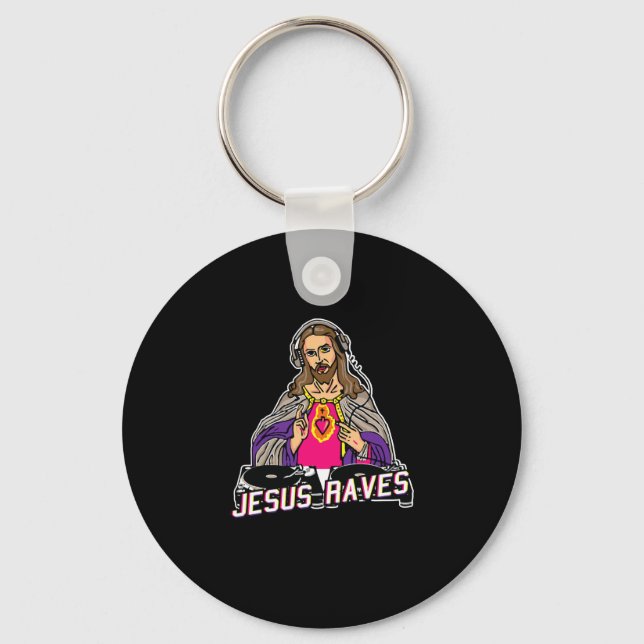 Jesus Raves Christmas EDM Music X-Mas Party Christ Keychain (Front)