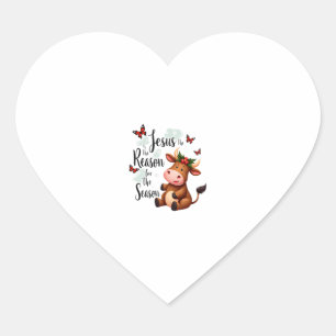 Jesus Reason for The Season Cow Christmas Christia Heart Sticker
