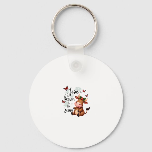 Jesus Reason for The Season Cow Christmas Christia Keychain (Front)