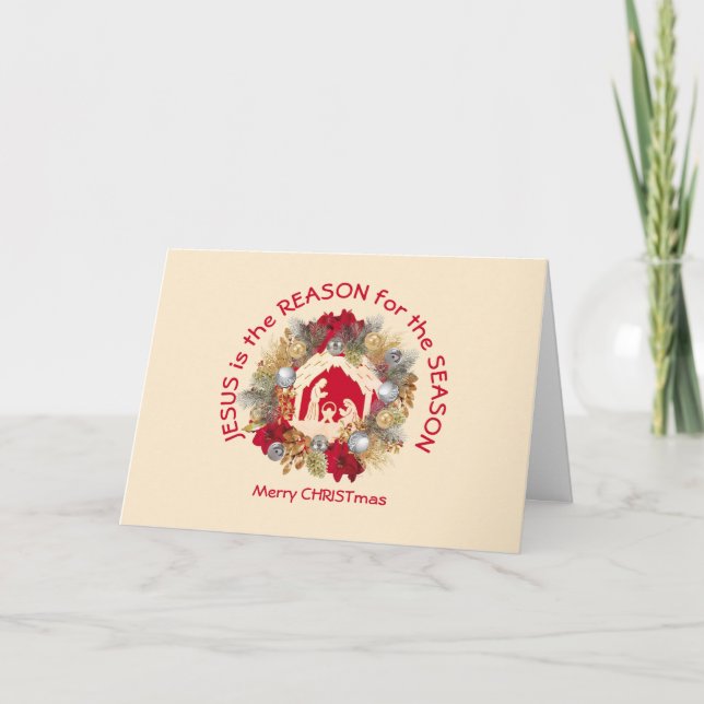 JESUS REASON SEASON Christmas Wreath Holiday Card (Front)