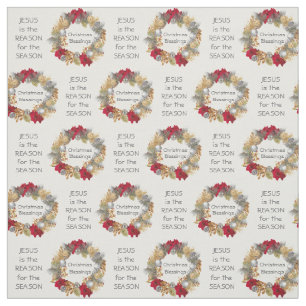 JESUS REASON SEASON Festive Christmas Wreath Fabric