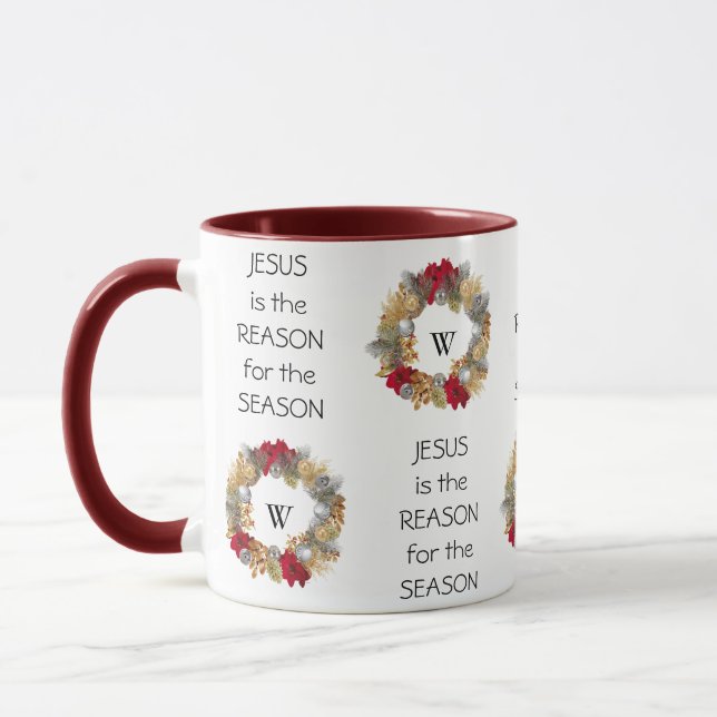 JESUS REASON SEASON | Festive Wreath | CHRISTMAS Mug (Left)