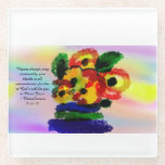 jesus rejoice  glass coaster<br><div class="desc">Rejoice always,  pray continually,  give thanks in all circumstances; for this is God’s will for you in Christ Jesus.
1 Thessalonians 5:16-18</div>